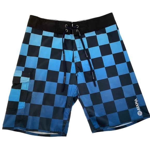 NWOT Atama Shorts Boardshorts Men’s 34-35 Blue Checkered MMA Jiu Jitsu Brazil - Picture 1 of 14